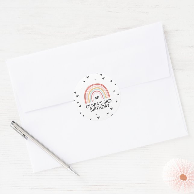 Adesivos de festa de aniversário Arco-íris e Coraç (Envelope)