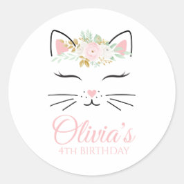 Adesivos de festa de aniversário de gatinho floral