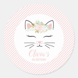 Adesivos de festa de aniversário de gatinho floral
