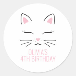 Adesivos de festa de aniversário de gatinho rosto
