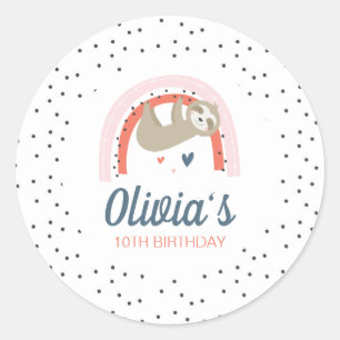 Adesivos de Festa de Aniversário de Preguiça Arco-
