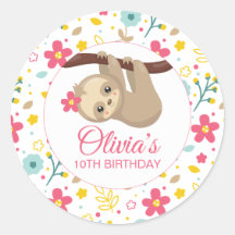 Adesivos de festa de aniversário de preguiça flora