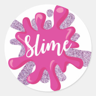 Adesivos de festa de aniversário de slime em rosa