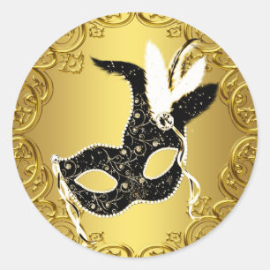 Adesivos de Festa de Mascarada Preto Dourado Elega