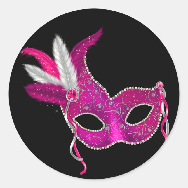 Adesivos de Festa de Máscaras Rosa Vibrante (Frente)
