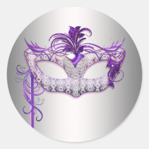 Adesivos de Festa de Máscaras Roxo Prata