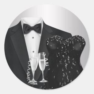 Adesivos de festa de vestido preto Tuxedo Champagn