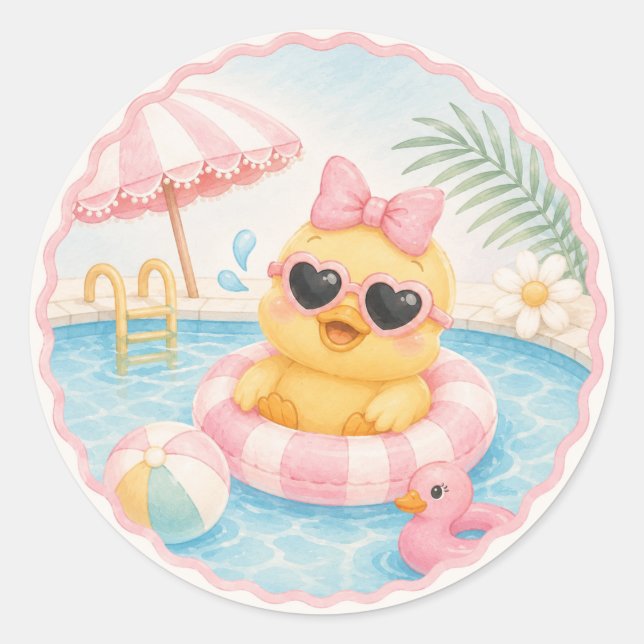 Adesivos de Festa na Piscina com Patos | Aniversár (Frente)