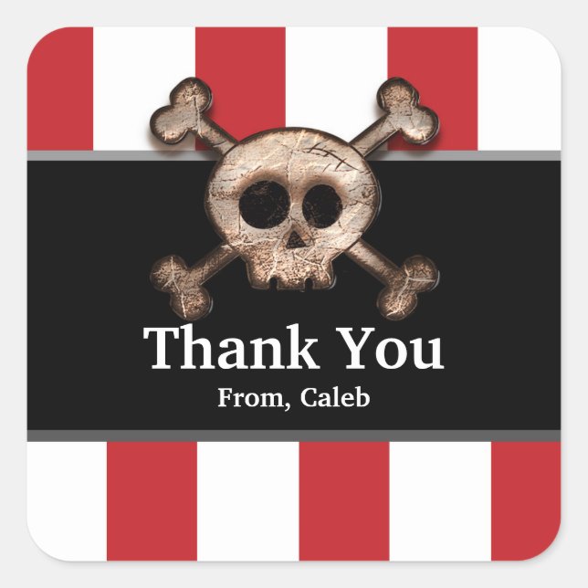 Adesivos de festa pirata de ossos de crânio angust (Frente)