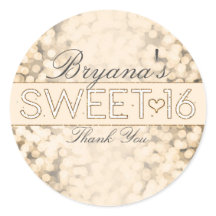 Adesivos de Festa Sweet 16 Luzes Brilhantes Dourad