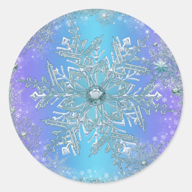 Adesivos de Floco de Neve Azul Turquesa Roxo Elega (Frente)