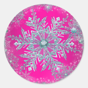Adesivos de Floco de Neve Rosa Vibrante Azul Turqu