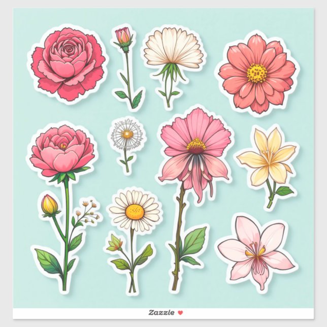 Adesivos de Flores de Desenho Animado Coloridos (Folha)