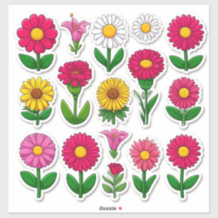 Adesivos de Flores de Desenho Animado Coloridos