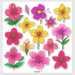 Adesivos de Flores de Desenho Animado Coloridos
