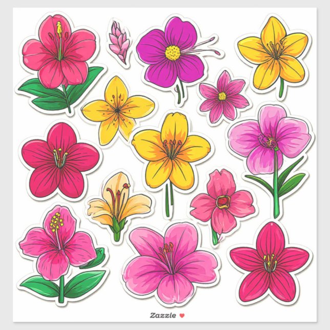 Adesivos de Flores de Desenho Animado Coloridos (Folha)