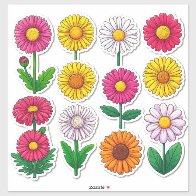 Adesivos de Flores de Desenho Animado Coloridos (Folha)