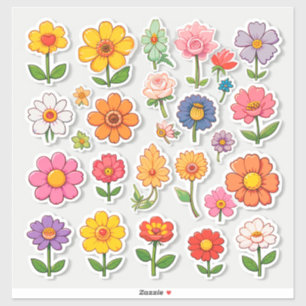 Adesivos de Flores de Desenho Animado Coloridos