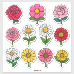 Adesivos de Flores de Desenho Animado Coloridos