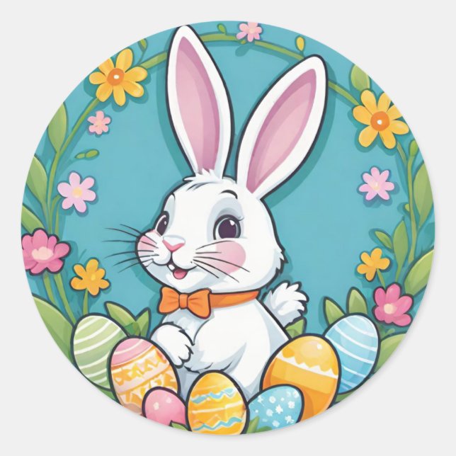 Adesivos de Flores Ovos Coelho de Páscoa Coloridos (Frente)