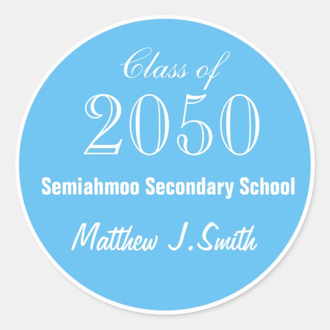 Adesivos de formatura azuis simples e elegantes. (Frente)
