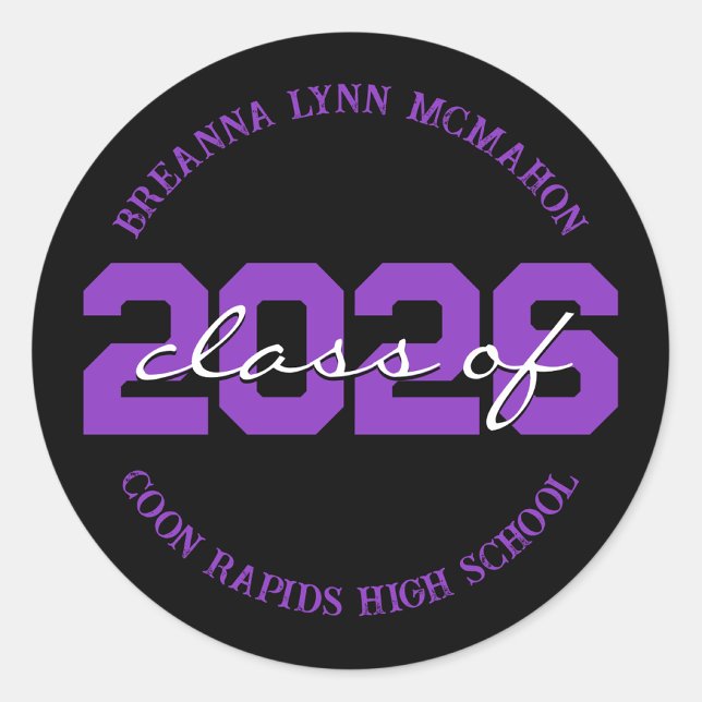 Adesivos de formatura personalizados preto e roxo (Matching Envelopes, Return Address Labels & Envelope Seals)