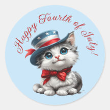 Adesivos de Gatinho Patriótico Fofo de 4 de Julho