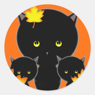 Adesivos de Gatos de Halloween Folhas de Outono