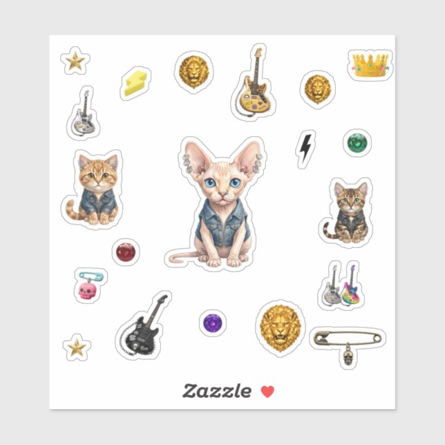 Adesivos de Gatos Punk Reais (Folha)
