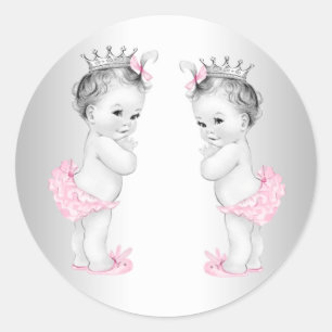 Adesivos de Gêmeas Bebês Rosa Princesa para Chá de