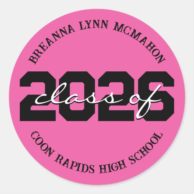 Adesivos de graduação personalizados, rosa-quente  (Frente)