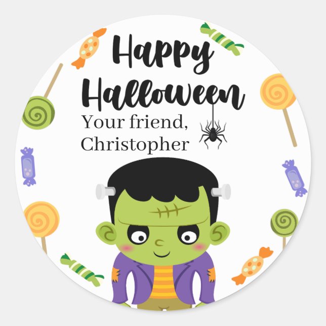 Adesivos de Halloween de doces do Frankenstein (Frente)
