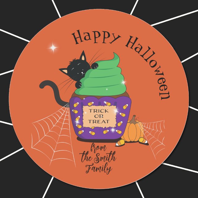 Adesivos de Halloween Laranja Fofos com Gato Preto (Criador carregado)