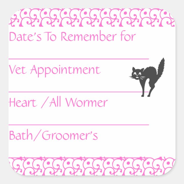 Adesivos de Lembrete Rosa Gato (Frente)