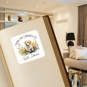 Adesivos de livro, ex-libris floral cachorro cacho