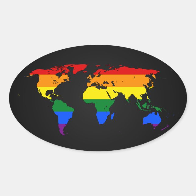 Adesivos de mapa mundial da orgulho arco-íris LGBT (Frente)