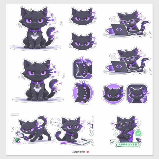 Adesivos de Mascote de Gato (Folha)