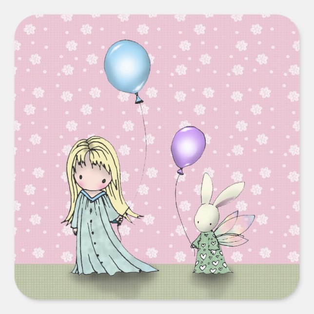 Adesivos de Menina de Aniversário e Coelho com Bal (Frente)