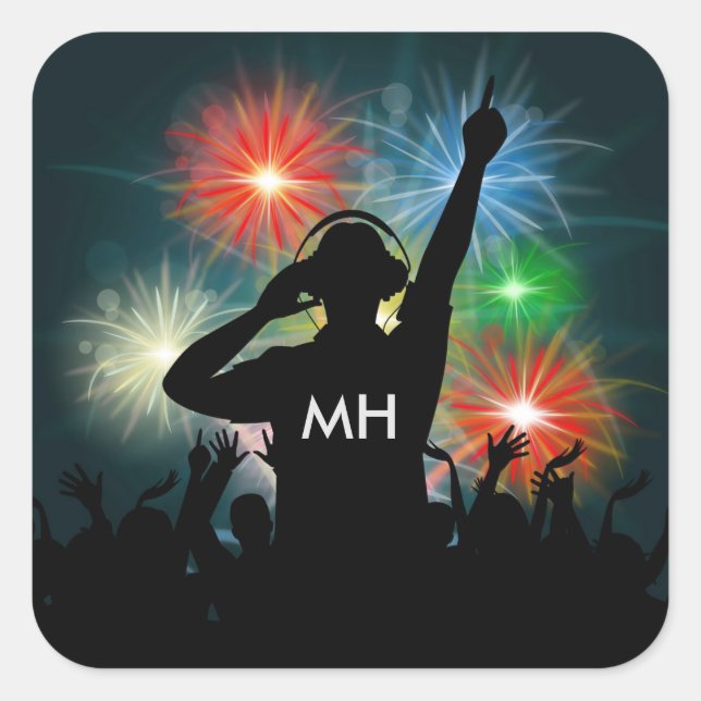 Adesivos de monograma personalizados do Music DJ (Frente)