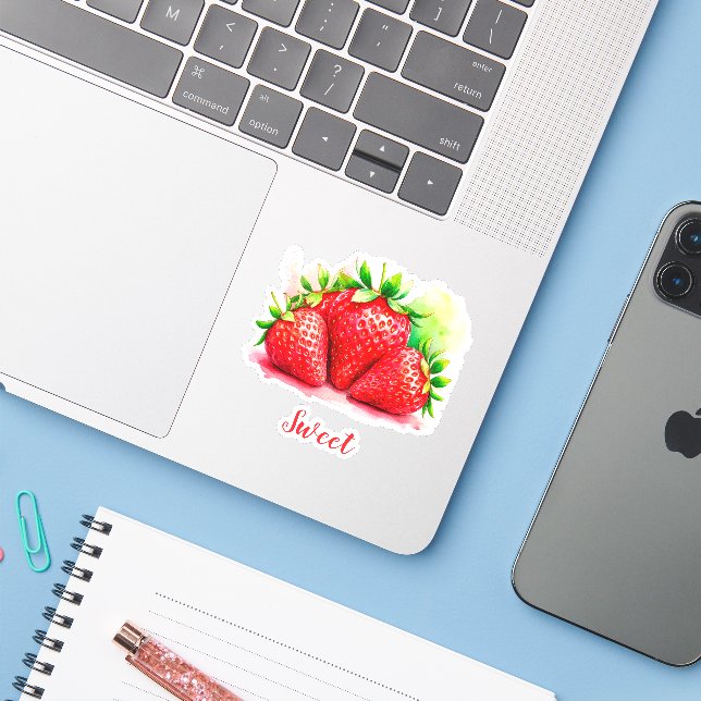 Adesivos de Morango Fofos - Fruta Doce e Suculenta (Notebook com iPhone)