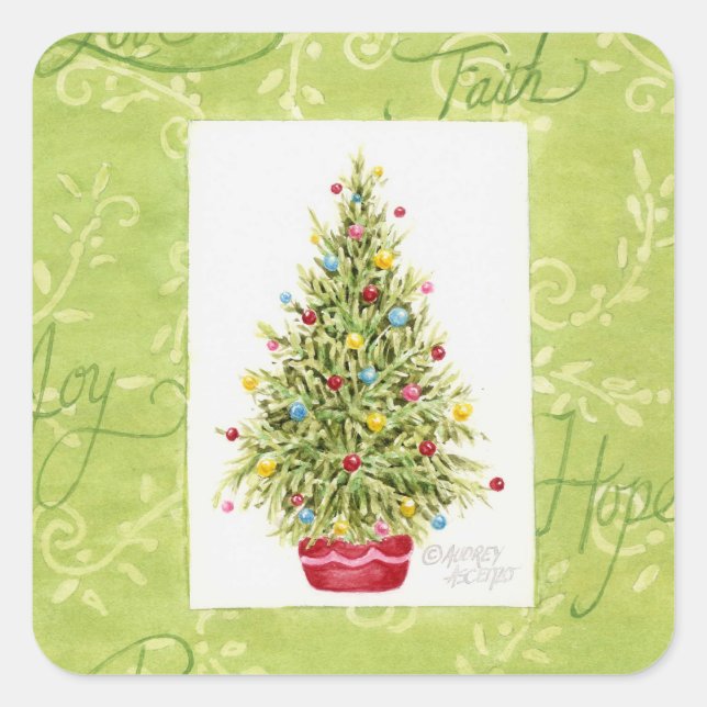 Adesivos de Natal Árvore de Natal em vaso vermelho (Frente)