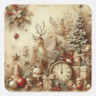 Adesivos de Natal Bege Vintage