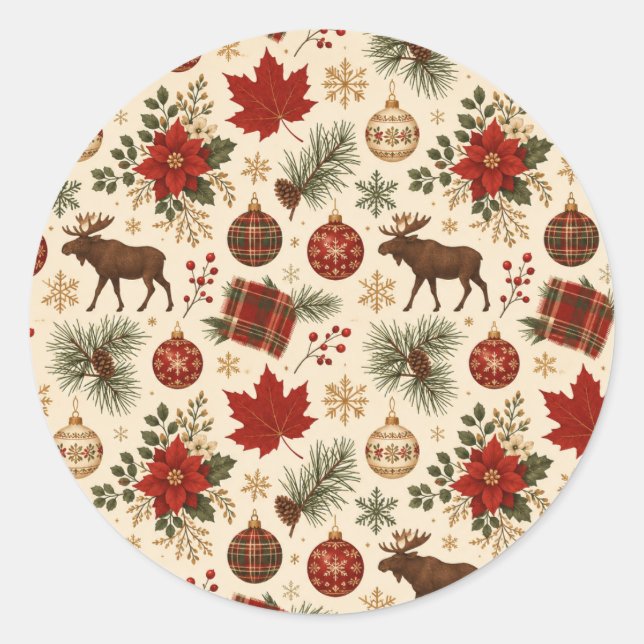 Adesivos de Natal Botânicos da Floresta Canadense (Frente)