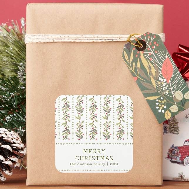 Adesivos de Natal Botânicos Rústicos Verdes (Holiday White and Green Rustic Botanical Christmas Stickers by Painted Paperie
)