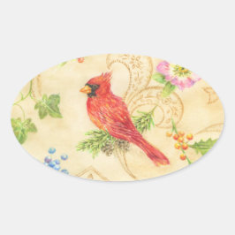 Adesivos de Natal Cardinal em Estilo Vintage Oval