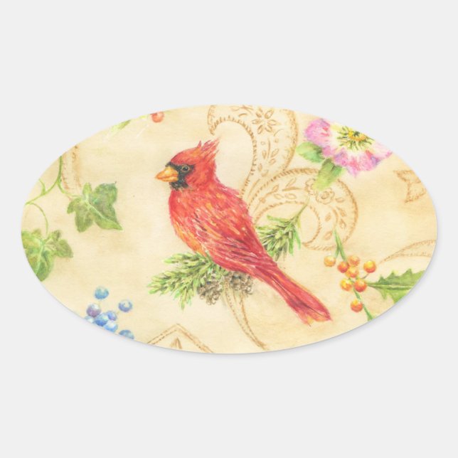 Adesivos de Natal Cardinal em Estilo Vintage Oval (Frente)