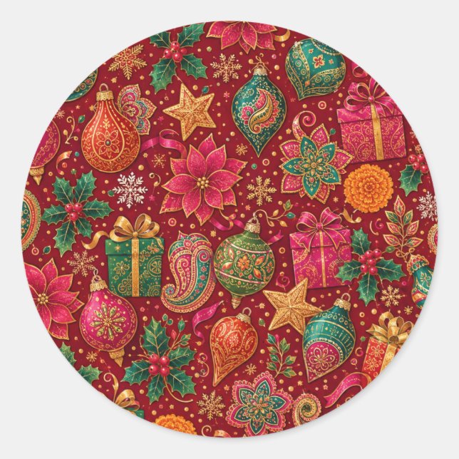 Adesivos de Natal com Tons de Joia Paisley (Frente)