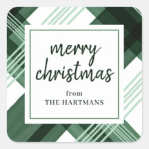 Adesivos de Natal com Xadrez Verde em Aquarela Fel