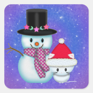 Adesivos de Natal de Boneco de Neve e Gatinho Fofo