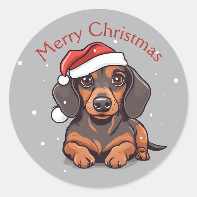 Adesivos de Natal de Cachorrinho Dachshund Fofos (Frente)